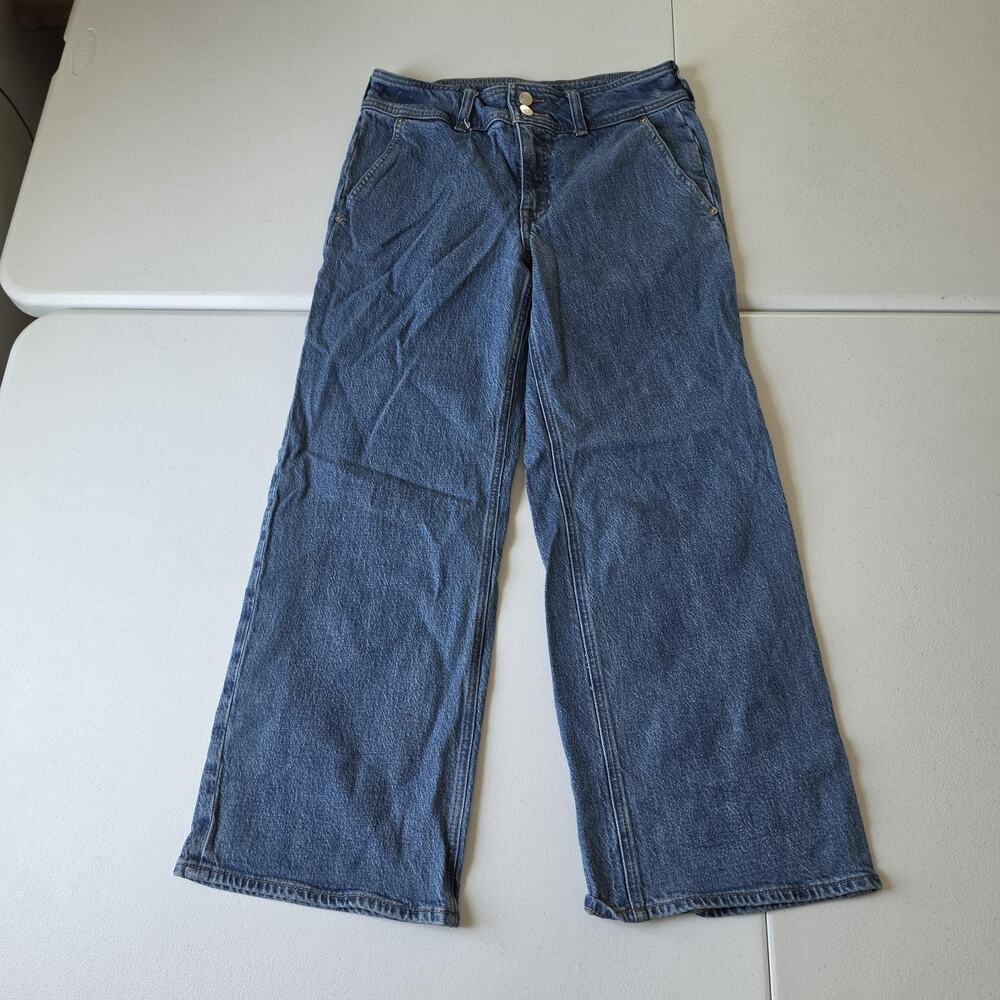 J.Crew Jeans Womens 27 Blue Medium Wash High Rise Wide Leg Relaxed Stretch Denim